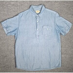 Faherty Brand Mens M Blue Linen Cotton Indigo Dyed Short Sleeve Popover Shirt